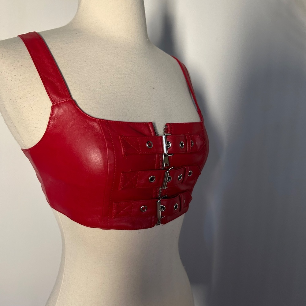 Current Mood Faux Leather Buckle Top XS - Picture 3 of 6